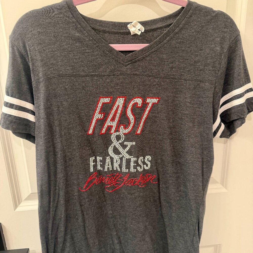 Women's Barrett Jackson Fast & Fearless Rhinestone Tee Shirt L #5166